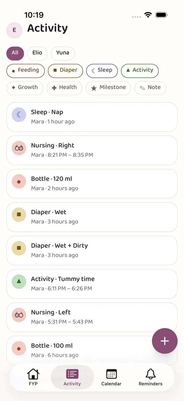 The lindly shared activity log on a phone