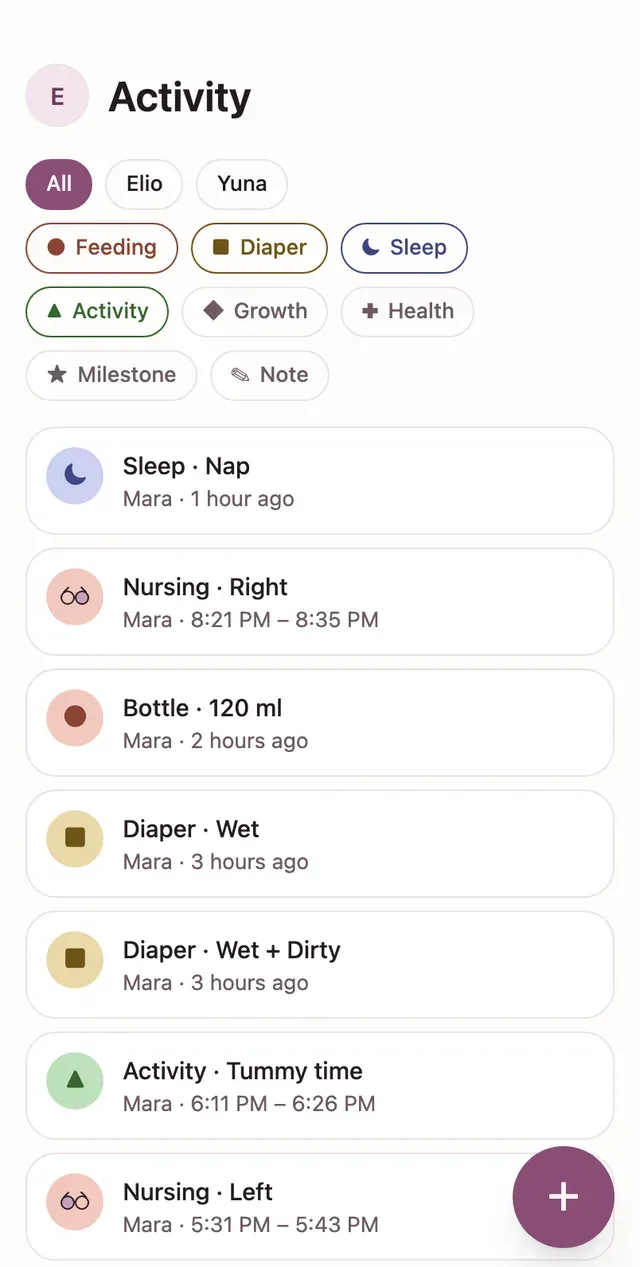 The lindly shared activity log on a phone